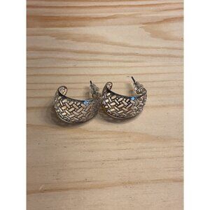 Vintage Silver Crescent Hoop Earrings With Intricate Cutout Design